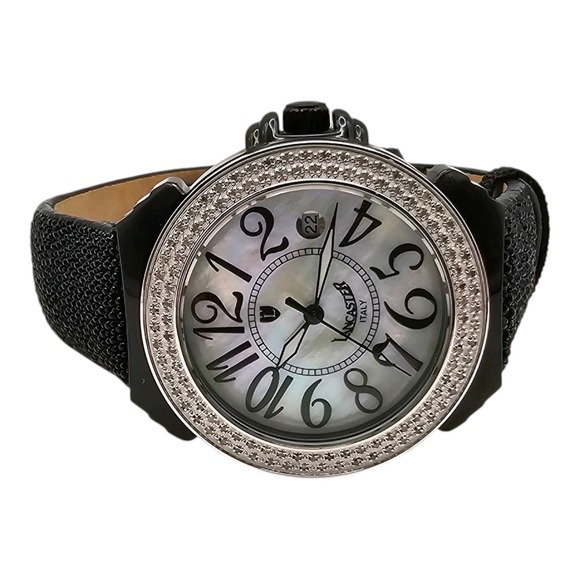 Lancaster Italy Dimond‎ 0.86 Carats Mother of Pearl Quartz Watch Stringray 0226L - Picture 1 of 14
